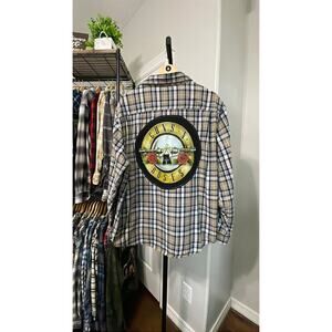 #06 GUNS N ROSES 80s ROCK BAND 2XL Flannel upcycled reworked band tee